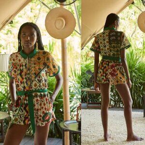 NWT Carolina K Collared Short Sleeves Tie Waist Tilly Romper Size: Medium